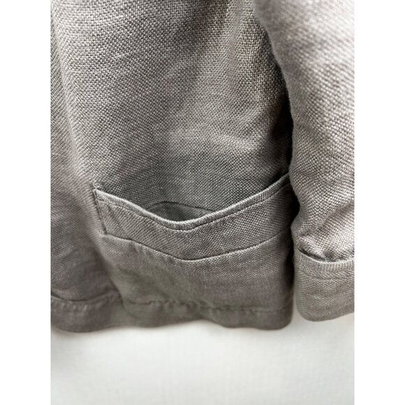 Cropped Safari Trench Style 100% Linen Double-Breasted Jacket‎ Coastal Luxe Gray - Picture 10 of 11